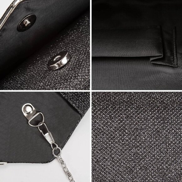 Women Black Larcenciel Sparkel Envelope Clutch Detachable Chain with Evening bag - Picture 5 of 7